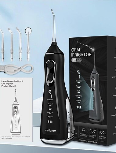  Joululahjat naisille ja miehille langaton vesihammasharjain hampaiden puhdistamiseen - kannettava ja ladattava 300 ml suunhuuhtelija 5 moodilla IPX7 vedenkestävä voimakas akku matkakoti käyttöön