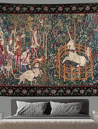  medeltida dam enhörning hängande gobeläng väggkonst dekor fotografi bakgrund filt gardin hem sovrum vardagsrum dekoration