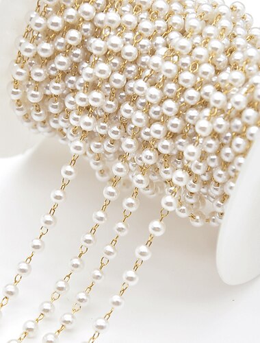  3M 3mm Pearl Copper Plated Chain Handmade Diy Jewelry Accessories Clothing Jewelry Materials Beaded PartitionBead Chain