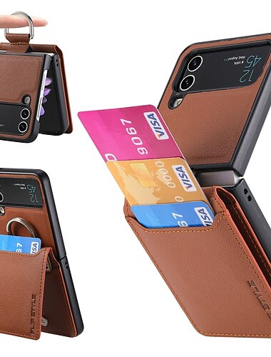  τηλέφωνο tok Για Samsung Galaxy Z Flip 7 Z Flip 6 Z Flip 5 Z Flip 4 Z Flip 3 Πίσω Κάλυμμα Ανοιγόμενη Υποδοχές θήκης καρτών Σταντ ποδηλάτου Μονόχρωμο PC PU δέρμα