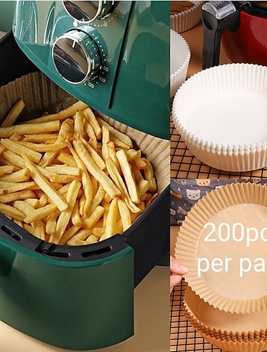  200 Stück Spezialpapier zum Backen von Heißluftfritteusen, ölbeständiges und ölabsorbierendes Papier für den Haushalt, Grillplatten, Lebensmittel, Backöfen, Küchenpfannen