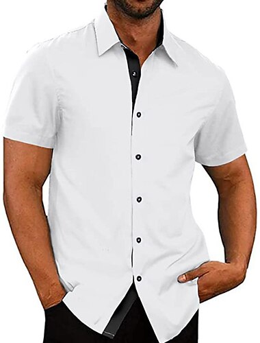  Herren Hemd Baumwoll-Leinenhemd Weißes Baumwollhemd Freizeithemd Einfach Urlaub Hawaiianisch Weiß Kurzarm Revers Frühling & Sommer Bekleidung Basic