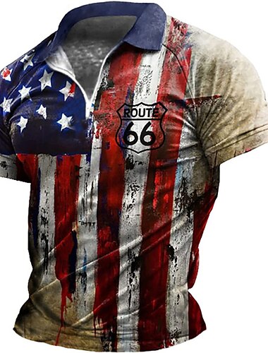  Herren Amerikanische Flagge Veteranen Poloshirts mit Reißverschluss Golfshirt Kurzarm Polo-Shirts Hemden mit Kragen Lässig Streetwear Urlaubskleidung Party-Outfits 3D-Druck