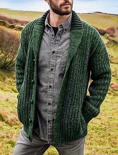  Herren Pullover Strickjacke Kurzer Pullover Strickware Stricken Strick Schalrevers Moderne zeitgenössische Alltagskleidung Casual Bekleidung Frühling Herbst Blau Rot S M L