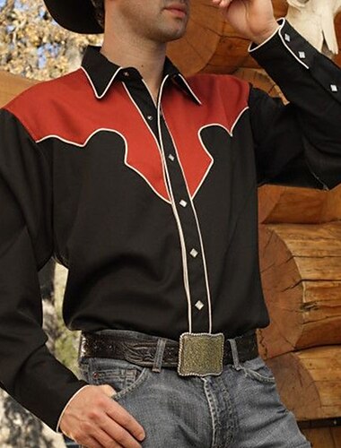  Hombre Estampados Camisa camisa occidental Camisa vaquera Manga Larga Moda Ropa de calle Design Exterior Diario Otoño invierno Cuello Vuelto Estampado Rojo
