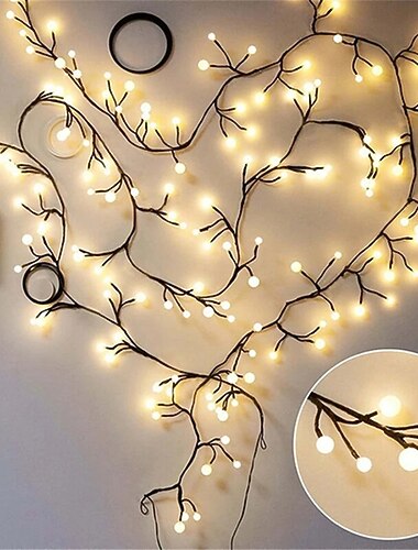  Luces flexibles DIY de 2.5M 72LED de vid de sauce decoración de plantas artificiales para dormitorio paredes y bodas de vacaciones