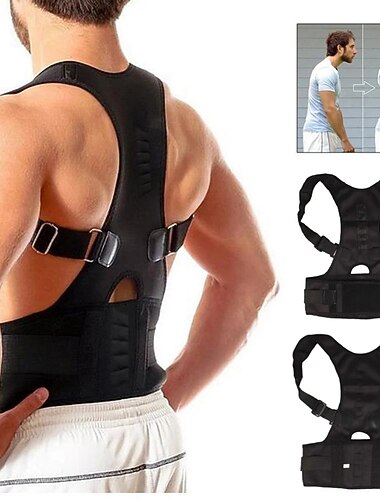  corsetto correttore di postura magnetico regolabile tutore per la schiena per adulti cintura di sostegno spalla gilet ortopedico colore nero