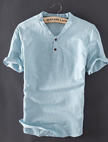  Męskie Koszula Koszula z lnu bawełnianego Biała bawełniana koszula Letnia koszula Koszula plażowa Równina Urlop Hawajskie Biały Niebieski Khaki Krótki rękaw W serek Wiosna i lato Odzież Podstawowy