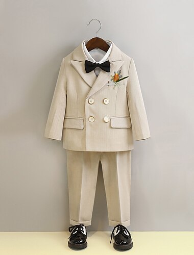  2 pezzi 5 radici Completo da paggetto Da ragazzo Bambino Tuta Abito formale Completo e giacca Camicia e pantaloni Informale Di tendenza Giornaliero Tinta unica Beige Grigio Cotone
