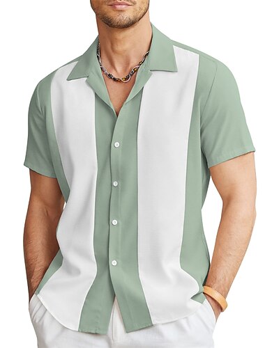  Herren Hemd Sommerhemd Freizeithemd Bowlinghemd Knopfhemd Schwarz Weiß Blau Rot Grün Kurzarm Farbblock Umlegekragen Urlaub Straße Druck Bekleidung Polyester Mode 1950er Lässig Bequem