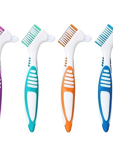  brosse à dents pour prothèses dentaires pour adultes, brosse de nettoyage pour prothèses dentaires, brosse à dents dure pour soins bucco-dentaires brosse à dents double face, spécialement conçue pour