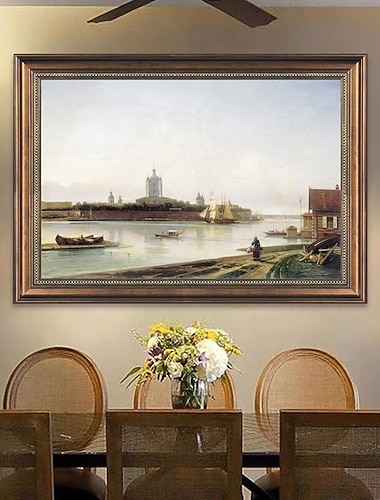  handgefertigtes Ölgemälde auf Leinwand, Wandkunst, Dekoration, klassische Landschaft auf der Wasserlandschaft für Wohnkultur, gerolltes, rahmenloses, ungedehntes Gemälde