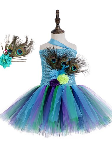  Tiere Pfau Kleid Blumenmädchenkleid Tüllkleider Cosplay Film Cosplay for Mädchen Kinder Kindertag Maskerade