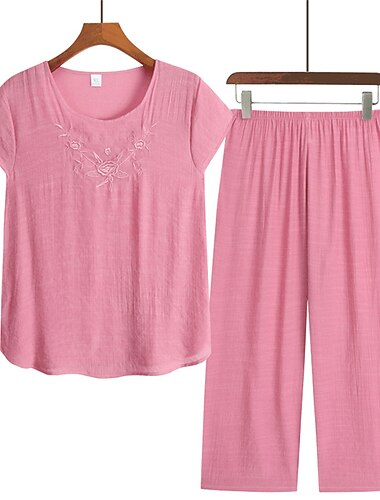 Loungewear-Sets für Damen in Übergröße, 2-teilig, reine Farbe, modisch, lässig, bequem, für jeden Tag, Date, modal, atmungsaktiv, V-Ausschnitt, kurzärmlige Hose, Sommer, Frühling, Home-Outfits
