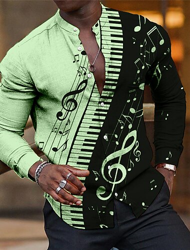  Voor heren Bestuursmeesters Muziek Opmerkingen Overhemd Overhemd met knopen Lange mouw Modieus Streetwear Ontwerper Buiten Casual Dagelijks Zomer Lente Herfst Opstaand Afdrukken Wit Blozend Roze