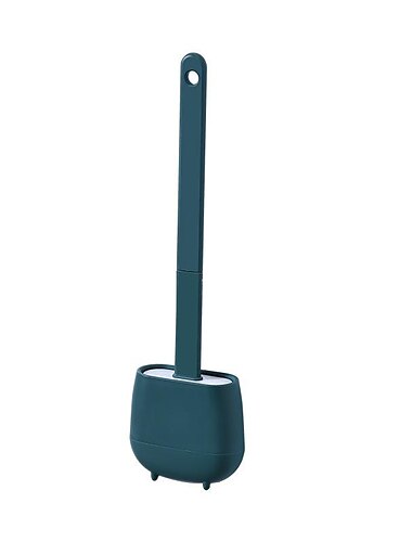  1 Stück, Silikon-Toilettenbürste und Halter-Set für Badezimmer, Wand-Toilettenstab, rutschfester, langer Griff, weiche Silikonborsten, saubere Toilettenecke, flexibler Toilettenschüssel-Bürstenkopf