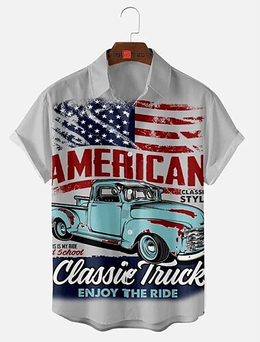  Amerikanischer Unabhängigkeitstag Herren Amerikanische Flagge Hemd Knopfhemd Kurzarm Modisch Strassenmode Designer Outdoor Täglich Tag der Unabhängigkeit Sommer Frühling Umlegekragen Bedruckt Wei