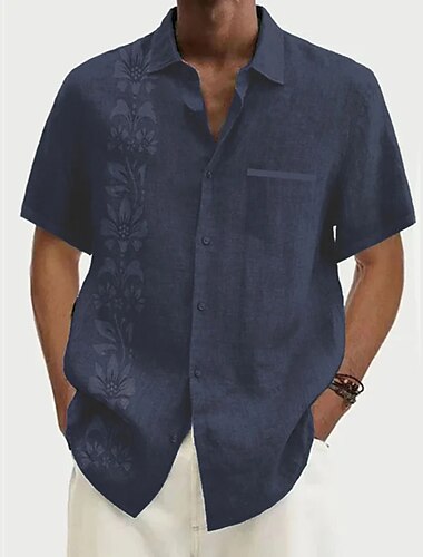  Herre Blomstret Hawaii skjorte Button Up skjorte Langærmet Mode Designer Afslappet udendørs Daglig Ferie Efterår vinter Aftæpning Trykt mønster Knap ned Gul Grøn Grå+Blå Sort + Sort Blå + blå