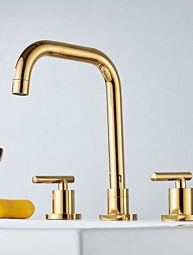  wijdverspreide badkamer wastafel mengkraan badrandcombinaties, 360 draaibare messing 3 gat 2 handvat wastafelkraan, wasruimte wastafel vat waterkraan met warm en koud water slang