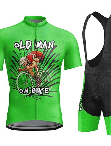  男性用 ビブショーツ付きサイクリングジャージー 半袖 マウンテンサイクリング ロードバイク イエロー ピンク ルビーレッド グラフィック バイク スーツウェア 3Dパッド 高通気性 速乾性 後ポケット ポリエステル スパンデックス スポーツ グラフィック 文字＆番号 おかしい 衣類