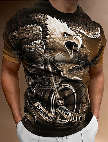  Homme Graphic Aigle Moto T shirt Moto T-shirt Manche Courte T-shirt 3D effet Col Ras du Cou Chemise Rétro Vintage Mode Design Extérieur du quotidien Des sports Rouge Bleu Vert foncé Printemps été