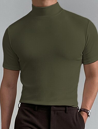  Miesten T-paita Turtleneck paita Lyhythihainen Stand-kaula-aukko Kesä Kevät Tavallinen Muoti Vapaa-aika Mukava Loma Katu Pyhäpäivä Musta Valkoinen Rubiini Top T-paita miehille