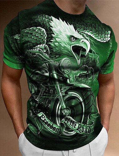 Herren Graphic Adler Motorräder T Shirt Motorrad-T-Shirt Kurzarm T-Shirt 3D-Druck Rundhalsausschnitt Hemd Vintage Modisch Designer Outdoor Täglich Sport Rote Blau Dunkelgrün Frühling Sommer Bekleidung