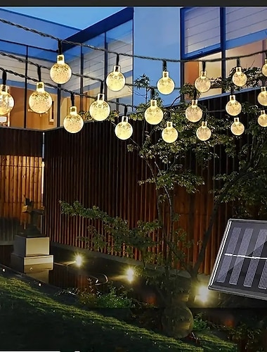  Guirlande lumineuse solaire à LED extérieure 5-30m globe en cristal avec 8 modes d'éclairage décoration de mariage étanche à l'énergie solaire lumières de patio pour jardin cour porche décoration de
