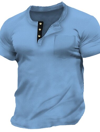  Herre T-shirt med knap Henley-skjorte Tee Top Kort Ærme Henley Sommer Vanlig Mode Designer Basale Frontlomme Ferierejse Gade I-byen-tøj Grøn Top T-shirt til mænd
