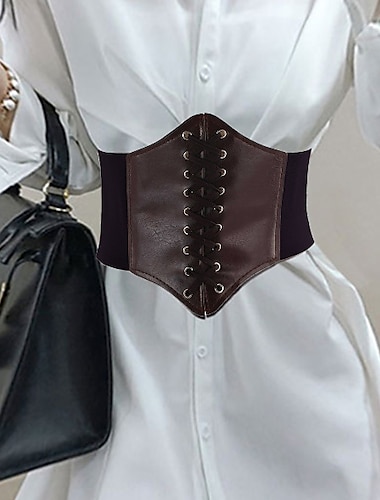  Femme Ceinture Large Ceinture Corset Cuir PU Sans boucle Géométrique Grande occasion Soirée du quotidien Blanche Noir Rouge Café