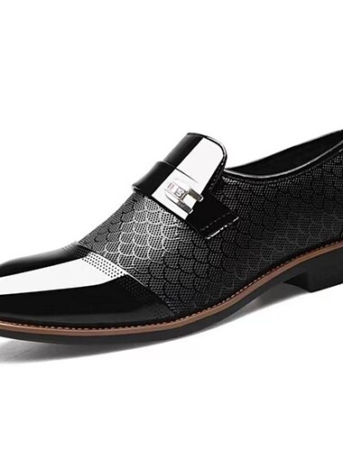  Zwarte lakleren loafers voor heren met een gestructureerd schubbenpatroon en metalen gesp, elegante instappers voor bruiloften, zakelijke en formele evenementen