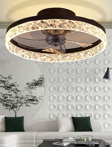 plafondventilator met verlichting 19,5 "dimbare led 3 kleuren 6 snelheden timing omkeerbare bladen met afstandsbediening, huishoudelijke ventilatorkroonluchter, low-profile plafondventilator voor