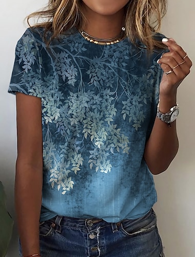  Dames T-shirt Bloemig Bloemen Basic Korte mouw Ronde hals Normale tops Feestdagen Weekend Afdrukken Geel Blozend Roze blauw Groen