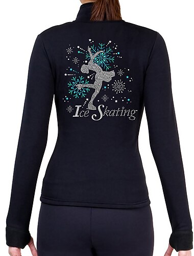  Fleecejacke fürs Eiskunstlaufen Damen Mädchen Eislaufen Jacke Schwarz Grün Schwarz Himmelblau Daumenloch Vlies Spandex elastisch Ausbildung Praxis Wettbewerb Eiskunstlaufkleidung warm Handgemacht