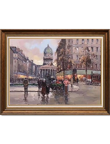  手作りの油絵 キャンバス ウォールアート 装飾 ヴィンテージ 風景 傑作 リバービュー 風車付き 家庭用装飾 ロールフレームレス 未延伸絵画