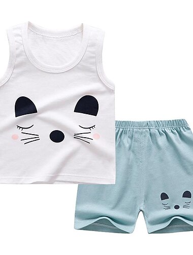  2 Stück Kleinkind Jungen Tank-Top und Shorts Outfit Cartoon Ärmellos Baumwolle Set Schule Niedlich Täglich Frühling 3-7 Jahre B01 B02 B03