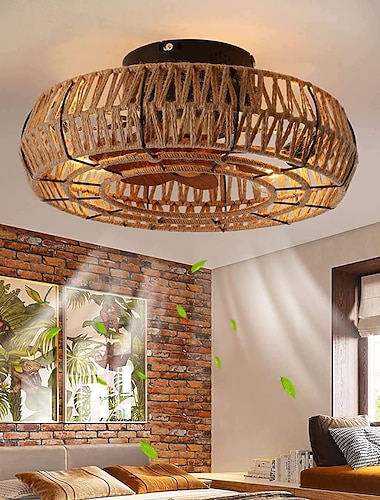  plafondventilator met licht en afstandsbediening, 20 "kooi laag profiel bladeless boerderij verzonken boho plafondventilatoren licht, gesloten industriële plafondventilator 6 snelheden omkeerbaar met 4 lampen.