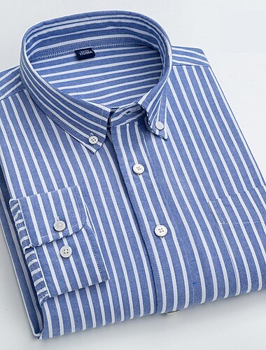  Herren Oberhemd Hemd Oxford Hemd Streifen und Plaid Hochzeit Büro & Karriere Hellgelb Hellblau Weiß Hellgrün Langarm Umlegekragen Frühling & Herbst Bekleidung