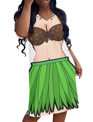  Damen-Bikinihemd-Vertuschungskleid lustiger süßer Bikini-Druck für Badebekleidung Kurzarm 3D-Grafik Baggy-Badebekleidungsvertuschung
