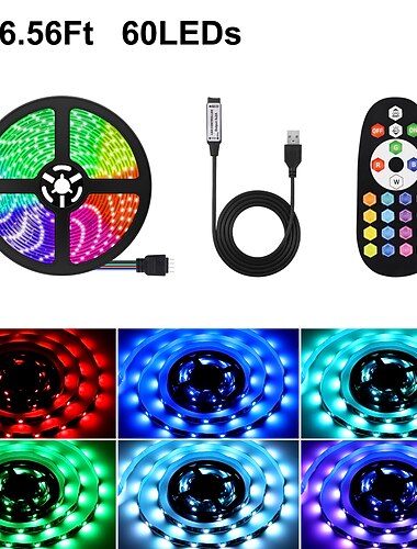  5V USB LED Strip Lights RGB 5050 1M 2M 3M 5M Color Changing Light with 24key IR Remote Controller for Home Bedroom Kitchen TV Back Lights DIY Decor