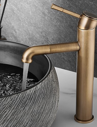  mitigeur d'évier de salle de bain vintage haut, robinets de lavabo monobloc monocommande monté sur pont antique, avec tuyau d'eau chaude et froide robinets d'eau rétro laiton noir