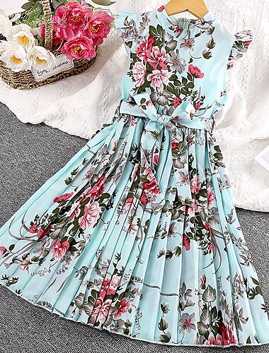  kinderkleidung Mädchen Kleid Blumenkleid Blumen Kurzarm Casual Modisch Täglich Baumwolle Knielang Casual kleid A Linie Kleid Blumenkleid Sommer Frühling 5-12 Jahre Mehrfarbig Schwarz Rosa