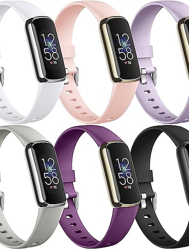  6-pak Slimme horlogeband Compatibel met: Fitbit Luxe Zachte siliconen Smartwatch Band Verstelbaar Solo Loop Vrouwen mannen Sportband Vervanging Polsbandje