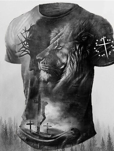  Herren Grafik Tiermotiv Löwe Glaube T Shirt Kurzarm T-Shirt 3D-Druck Rundhalsausschnitt Hemd Vintage Mode Designer Outdoor Täglich Sport Rote Blau Braun Frühling & Sommer Bekleidung S M L XL 2XL 3XL