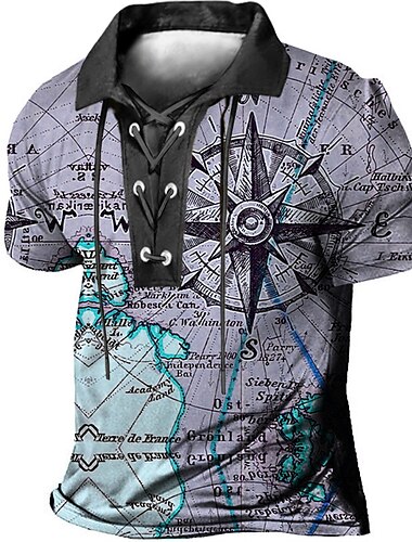  Herren Buchstabe Grafik-Drucke Anker Vintage Poloshirt Golfhemd Kurzarm Hemd Umlegekragen Outdoor Strasse Purpur Grün Grau Kordelzug Bedruckt Bekleidung Sport Modisch Strassenmode Designer