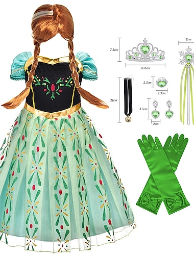  Frozen אגדה נסיכות אנה שמלת ילדה פרח תחפושת מסיבת נושא שמלות טול בנות תחפושות משחק של דמויות מסרטים קוספליי חג ליל כל הקדושים ירוק ירוק (עם אביזרים) האלווין (ליל כל הקדושים) קרנבל נשף מסכות שמלה