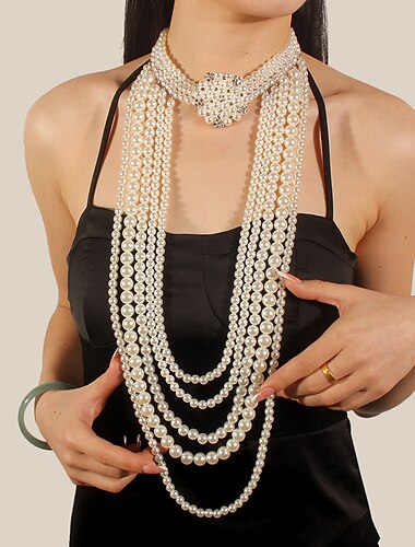  pendientes collar de perlas gargantilla 2 uds accesorios de aleta retro vintage 1920s aleación para rugir 20s flapper cosplay joyería de fantasía para mujer
