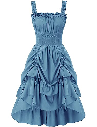  Retro Vintage Viktorianisch Mittelalterlich Kleid Dame Ranger Elfen Damen Fantasie Party-Abendmode Teegesellschaft Alltagstauglich Erwachsene Kleid