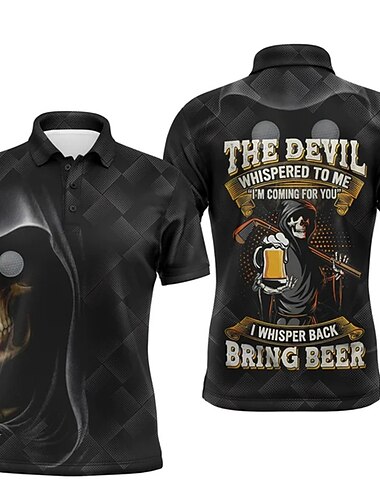  Pánské Lebky Sportovní polokošile Golfová košile Krátký rukáv Polo tričko Košile s límečkem Na běžné nošení Sportovní oblečení Oblečení na dovolenou 3D tisk Knoflíky Vodní modrá Černá Bílá