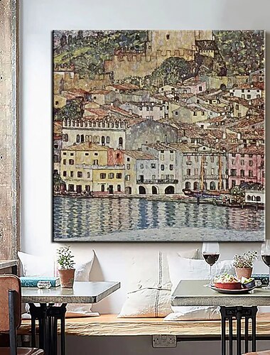  handmade ręcznie malowany obraz olejny wall art abstrakcyjny klimt mały domek obrazy olejne dekoracja wnętrz wystrój walcowane płótno bez ramy nierozciągnięte